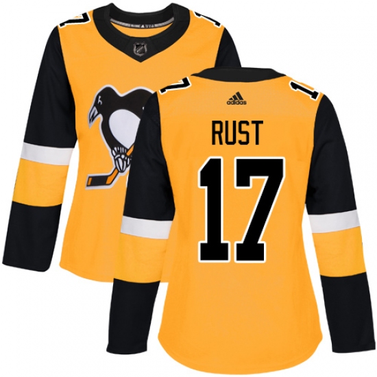 Women's Adidas Pittsburgh Penguins #17 Bryan Rust Authentic Gold Alternate NHL Jersey - Ujersey