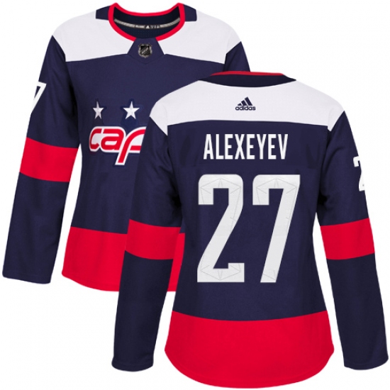 Women's Adidas Washington Capitals #27 Alexander Alexeyev Authentic Navy Blue 2018 Stadium Series NHL Jersey - Ujersey