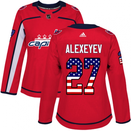 Women's Adidas Washington Capitals #27 Alexander Alexeyev Authentic Red USA Flag Fashion NHL Jersey - Ujersey