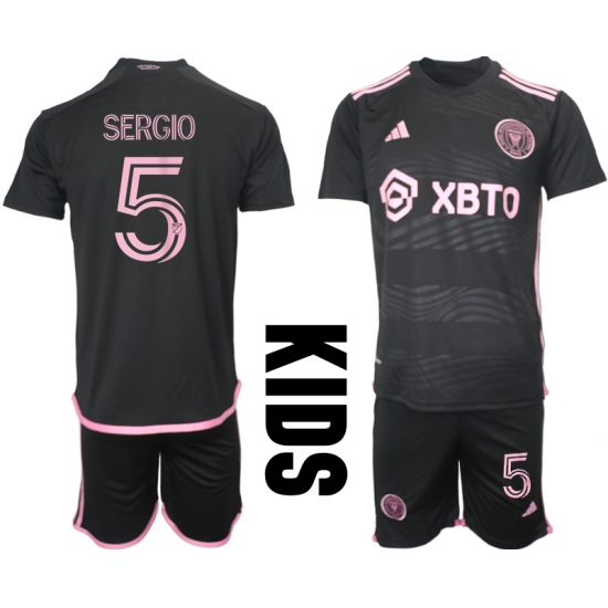 Youth Inter Miami CF #5 Sergio Black Away Soccer Jersey - Ujersey