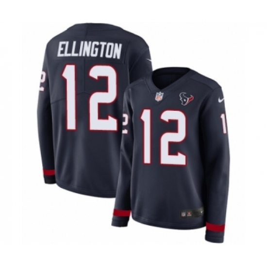 Women's Nike Houston Texans #12 Bruce Ellington Limited Navy Blue Therma Long Sleeve NFL Jersey - Ujersey