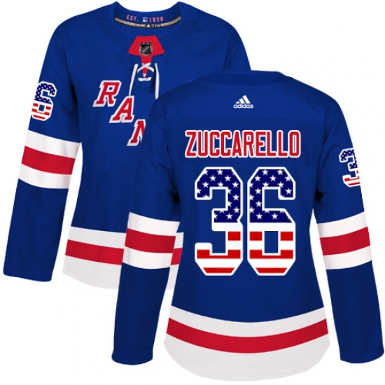 Women's Adidas New York Rangers #36 Mats Zuccarello Authentic Royal Blue USA Flag Fashion NHL Jersey - Ujersey