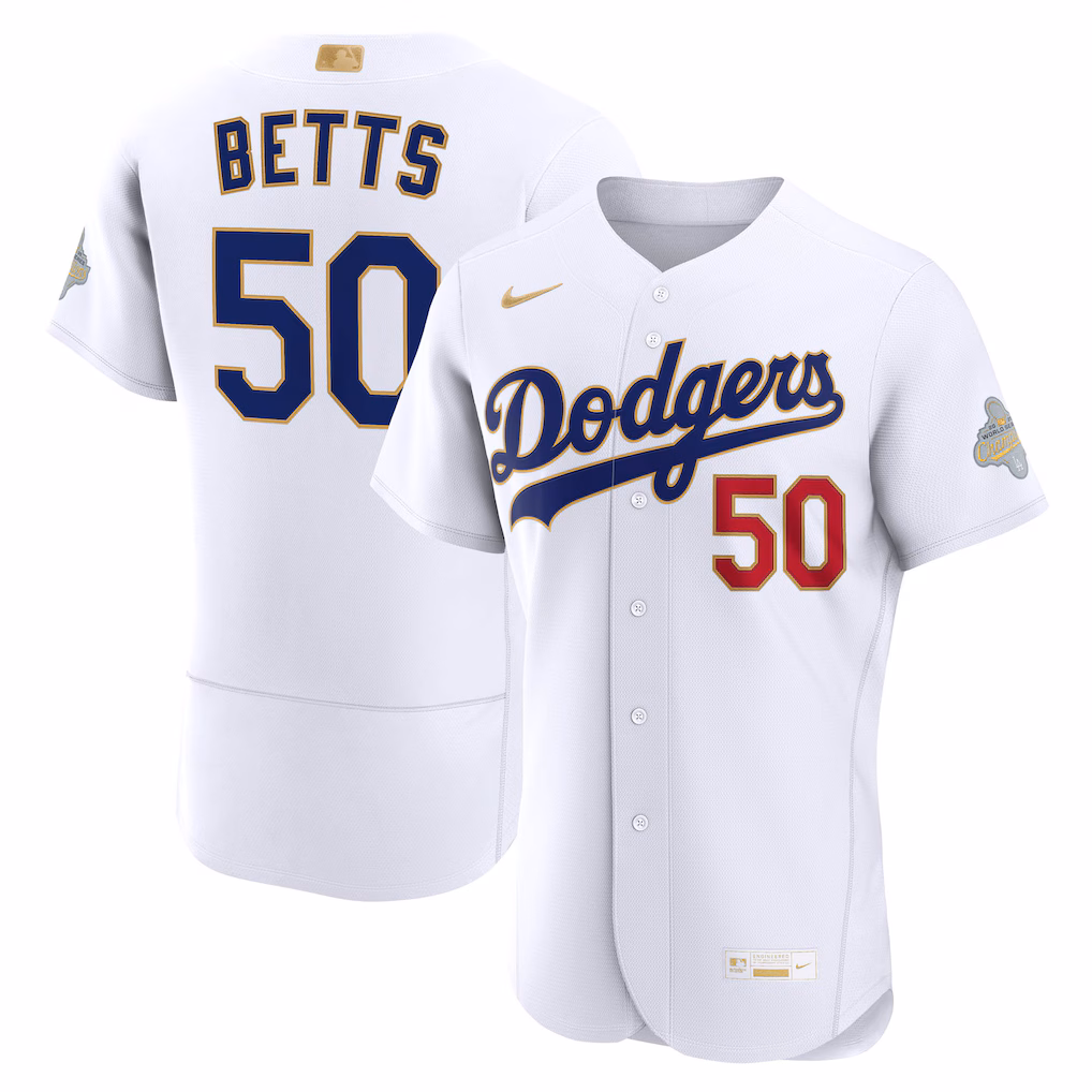 Men's Los Angeles Dodgers Mookie Betts Nike White 2026 Gold Collection Authentic Jersey - ujerseystore