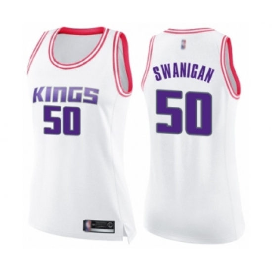 Women's Sacramento Kings #50 Caleb Swanigan Swingman White Pink Fashion Basketball Jersey - Ujersey