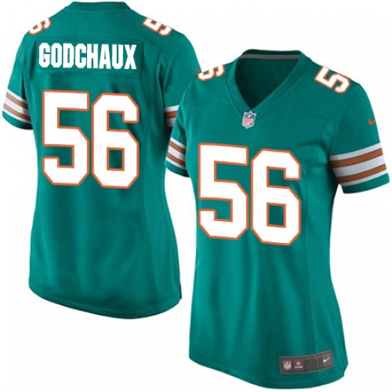 Women's Nike Miami Dolphins #56 Davon Godchaux Game Aqua Green Alternate NFL Jersey