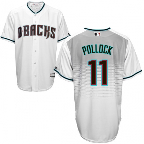 Men's Majestic Arizona Diamondbacks #11 A. J. Pollock Authentic White/Capri Cool Base MLB Jersey - Ujersey