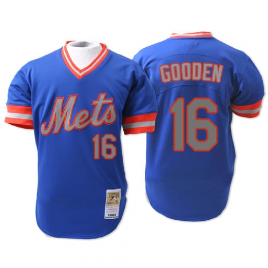 Men's Mitchell and Ness New York Mets #16 Dwight Gooden Replica Blue 1983 Throwback MLB Jersey - Ujersey