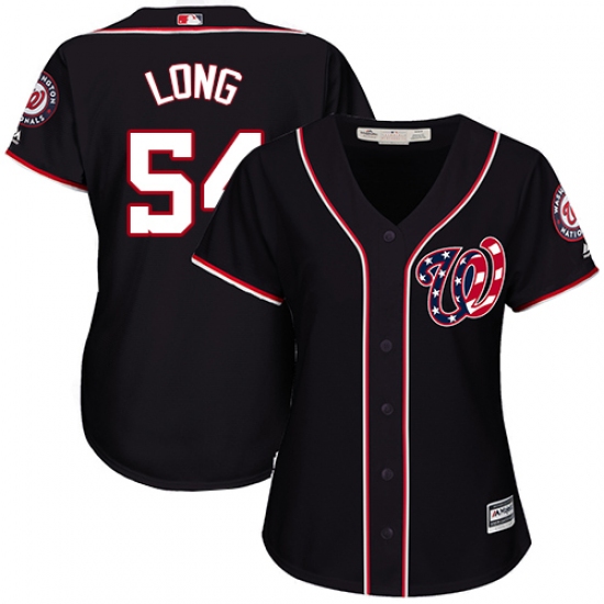 Women's Majestic Washington Nationals #54 Kevin Long Authentic Navy Blue Alternate 2 Cool Base MLB Jersey - Ujersey