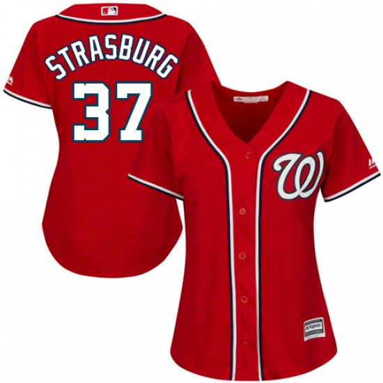 Women's Majestic Washington Nationals #37 Stephen Strasburg Authentic Red Alternate 1 Cool Base MLB Jersey - Ujersey