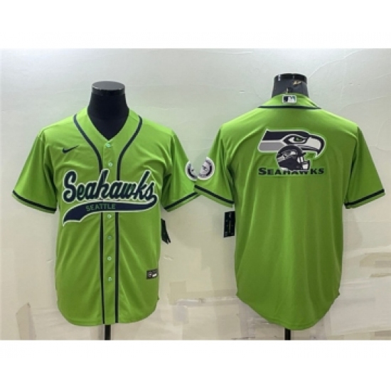 Men's Seattle Seahawks Green Team Big Logo With Patch Cool Base Stitched Baseball Jersey - Ujersey