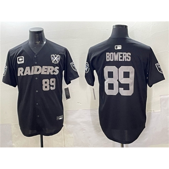 Men's Las Vegas Raiders #89 Brock Bowers Black With Nevada Silver Stat And 65th Anniversary 3-Star C Stitched Baseball Jersey - Ujersey