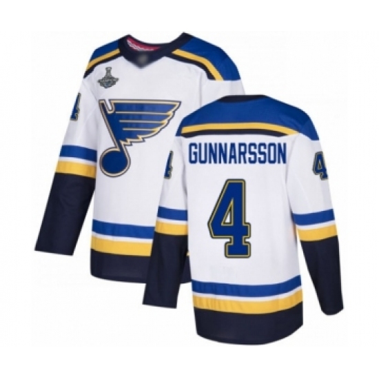 Youth St. Louis Blues #4 Carl Gunnarsson Authentic White Away 2019 Stanley Cup Champions Hockey Jersey - Ujersey