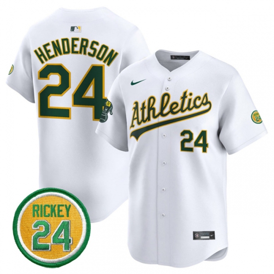 Men's Oakland Athletics #24 Rickey Henderson White 2024 Home Limited With Rickey Henderson Stitched Jersey - Ujersey