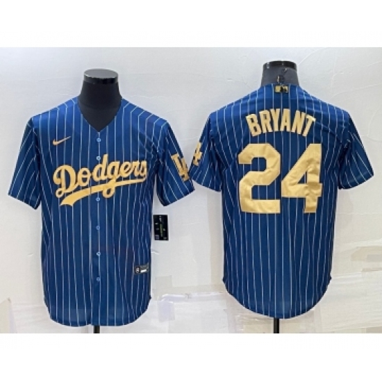 Men's Los Angeles Dodgers #24 Kobe Bryant Navy Blue Gold Pinstripe Stitched MLB Cool Base Nike Jersey - Ujersey