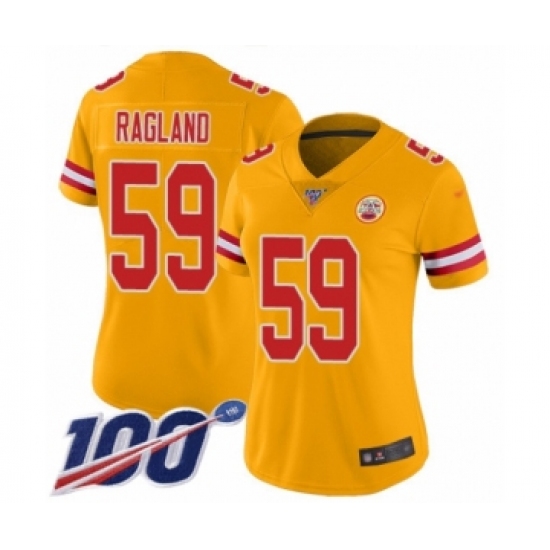 Women's Kansas City Chiefs #59 Reggie Ragland Limited Gold Inverted Legend 100th Season Football Jersey - Ujersey