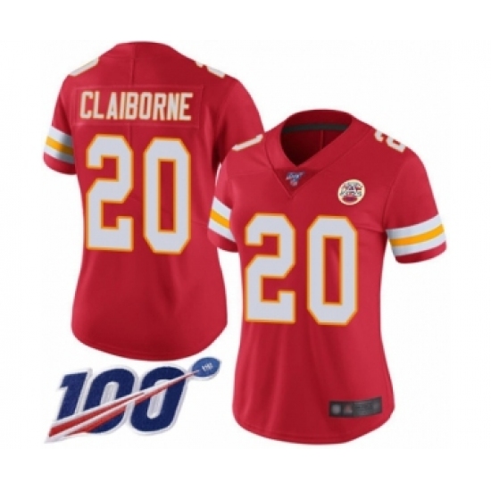 Women's Kansas City Chiefs #20 Morris Claiborne Red Team Color Vapor Untouchable Limited Player 100th Season Football Jersey - Ujersey
