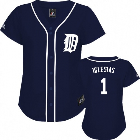 Women's Majestic Detroit Tigers #1 Jose Iglesias Authentic Navy Blue Fashion MLB Jersey - Ujersey
