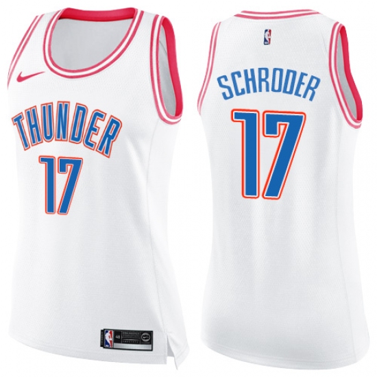 Women's Nike Oklahoma City Thunder #17 Dennis Schroder Swingman White Pink Fashion NBA Jersey - Ujersey