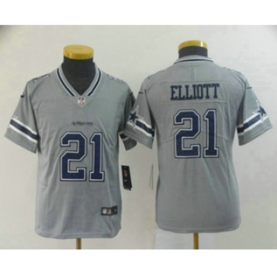 Youth Dallas Cowboys #21 Ezekiel Elliott Grey 2019 Inverted Legend Stitched NFL Nike Limited Jersey - Ujersey
