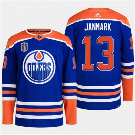 Men's Edmonton Oilers #13 Mattias Janmark Royal 2024 Stanley Cup Final Stitched Jersey - Ujersey