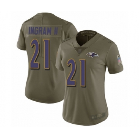 Women's Baltimore Ravens #21 Mark Ingram II Limited Olive 2017 Salute to Service Football Jersey - Ujersey