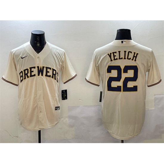 Men's Milwaukee Brewers #22 Christian Yelich Cream Cool Base Stitched Jersey - Ujersey