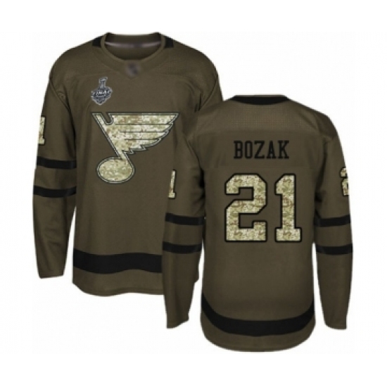 Youth St. Louis Blues #21 Tyler Bozak Authentic Green Salute to Service 2019 Stanley Cup Final Bound Hockey Jersey - Ujersey