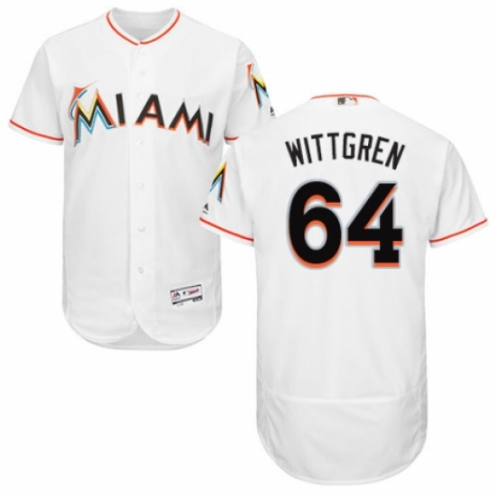 Men's Majestic Miami Marlins #64 Nick Wittgren White Home Flex Base Authentic Collection MLB Jersey - Ujersey