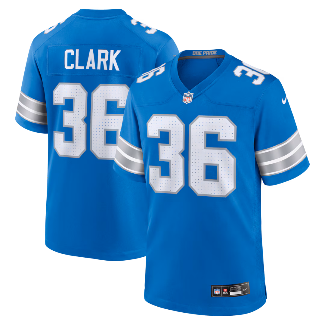 Men's Detroit Lions Chuck Clark Nike Blue Team Game Jersey