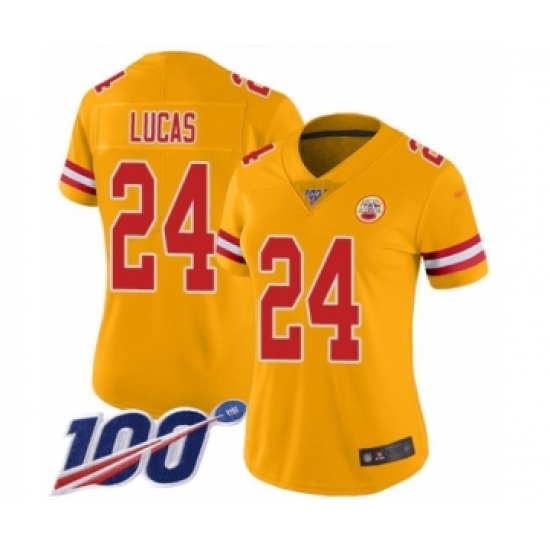 Women's Kansas City Chiefs #24 Jordan Lucas Limited Gold Inverted Legend 100th Season Football Jersey - Ujersey