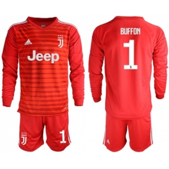 Juventus #1 Buffon Red Goalkeeper Long Sleeves Soccer Club Jersey