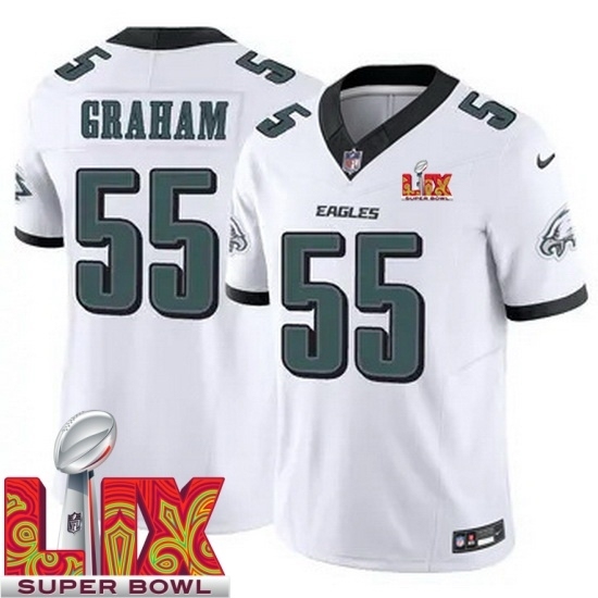 Youth Philadelphia Eagles Brandon Graham #55 White 2024 2025 Super Bowl LIX F U S E Stitched NFL Jersey - Ujersey