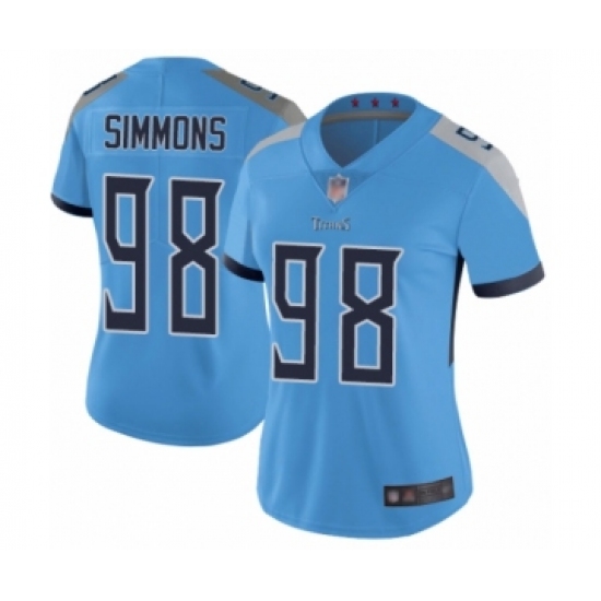 Women's Tennessee Titans #98 Jeffery Simmons Light Blue Alternate Vapor Untouchable Limited Player Football Jersey - Ujersey