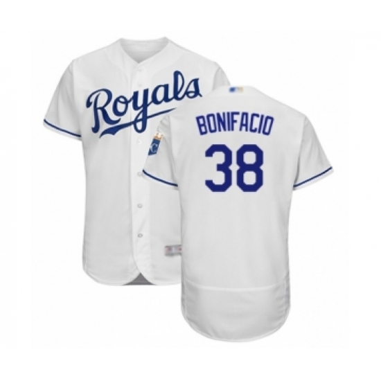Men's Kansas City Royals #38 Jorge Bonifacio White Home Flex Base Authentic Baseball Player Jersey - Ujersey