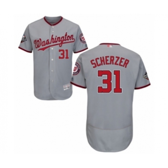 Men's Washington Nationals #31 Max Scherzer Grey Road Flex Base Authentic Collection 2019 World Series Bound Baseball Jersey - Ujersey