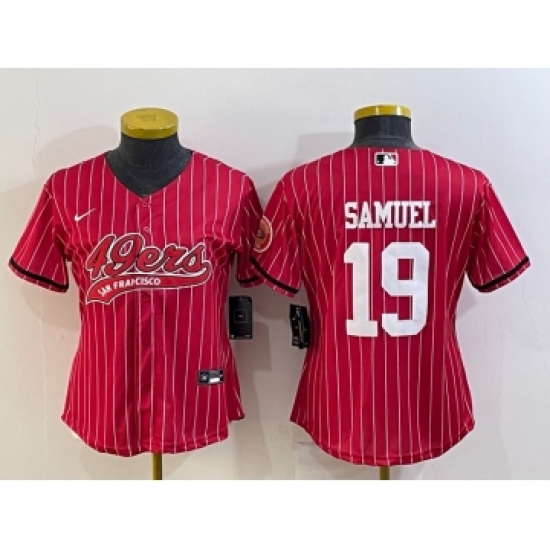 Women's San Francisco 49ers #19 Deebo Samuel Red Pinstripe With Patch Cool Base Stitched Baseball Jersey - Ujersey