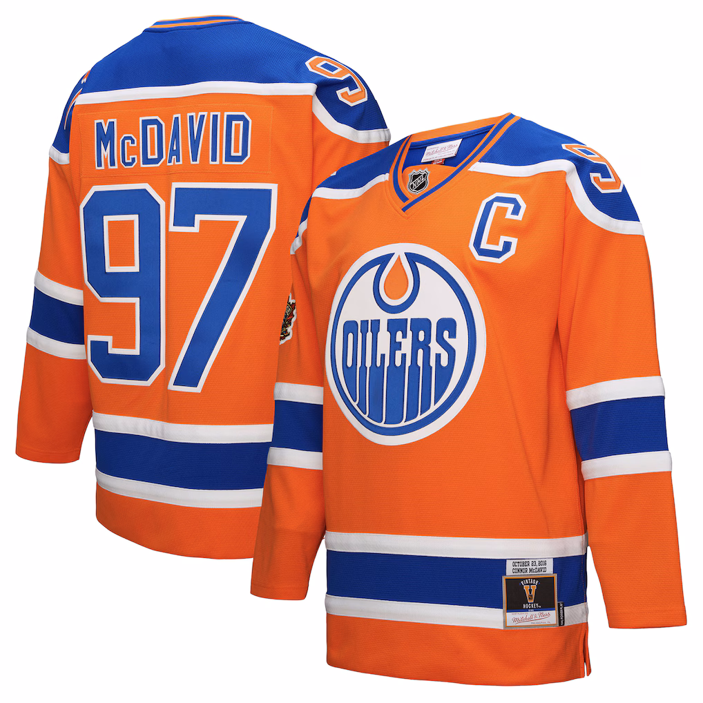 Men's Edmonton Oilers Connor McDavid Mitchell & Ness Orange Power Play Jersey - Vujersey Los Angeles Rams