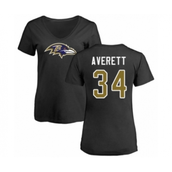 Football Women's Baltimore Ravens #34 Anthony Averett Black Name & Number Logo T-Shirt - Ujersey