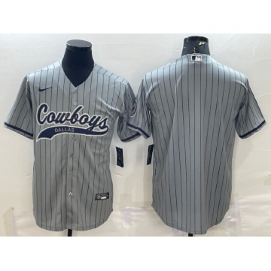 Men's Dallas Cowboys Blank Grey Pinstripe With Patch Cool Base Stitched Baseball Jersey - Ujersey
