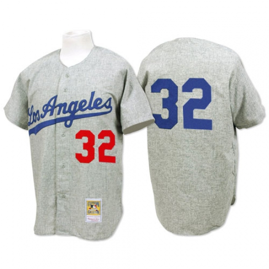 Men's Mitchell and Ness 1963 Los Angeles Dodgers #32 Sandy Koufax Authentic Grey Throwback MLB Jersey - Ujersey