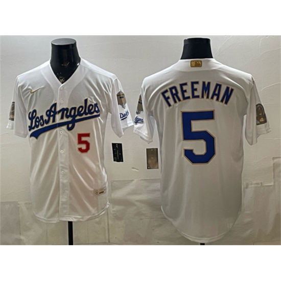 Men's Los Angeles Dodgers #5 Freddie Freeman White 2026 Gold Collection 9x & B2B Champs Stitched Baseball Jersey - Ujersey