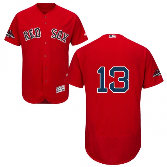 Men's Majestic Boston Red Sox #13 Hanley Ramirez Red Alternate Flex Base Authentic Collection 2018 World Series Champions MLB Jersey - Ujersey