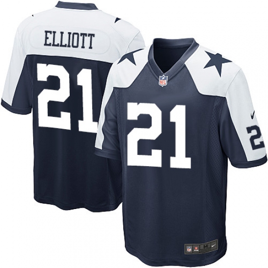 Men's Nike Dallas Cowboys #21 Ezekiel Elliott Game Navy Blue Throwback Alternate NFL Jersey - Ujersey