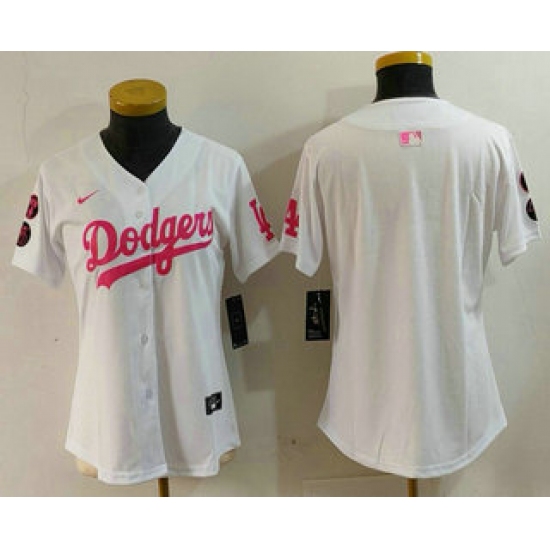 Women's Los Angeles Dodgers Blank White Pink With Limited Stitched Jersey - Ujersey