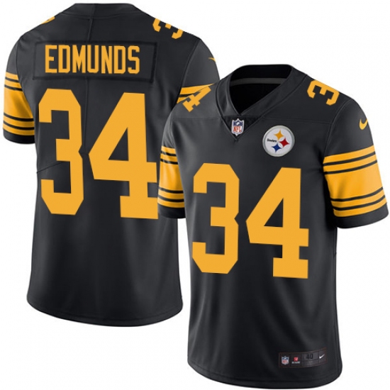 Men's Nike Pittsburgh Steelers #34 Terrell Edmunds Limited Black Rush Vapor Untouchable NFL Jersey - Ujersey
