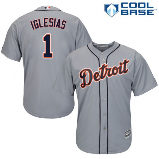 Men's Majestic Detroit Tigers #1 Jose Iglesias Replica Grey Road Cool Base MLB Jersey - Ujersey