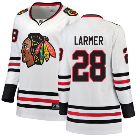 Women's Chicago Blackhawks #28 Steve Larmer Authentic White Away Fanatics Branded Breakaway NHL Jersey - Ujersey