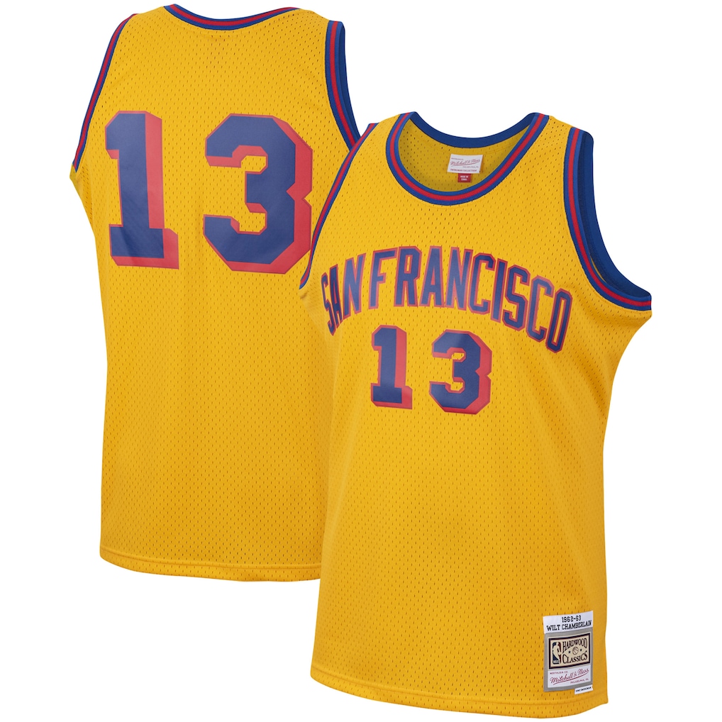Men's San Francisco Warriors Wilt Chamberlain Mitchell & Ness Gold 1962/63 Hardwood Classics Swingman Jersey - Vujersey Los Angeles Rams