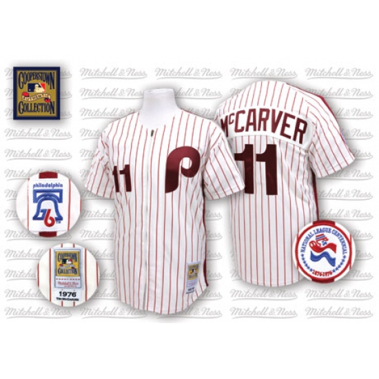 Men's Mitchell and Ness Philadelphia Phillies #11 Tim McCarver Authentic White/Red Strip Throwback MLB Jersey