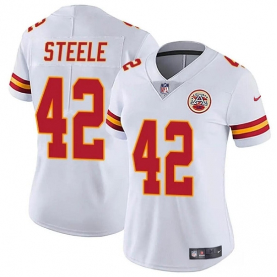 Women's Kansas City Chiefs #42 Carson Steele White Vapor Untouchable Limited Stitched Jersey(Run Small) - Ujersey